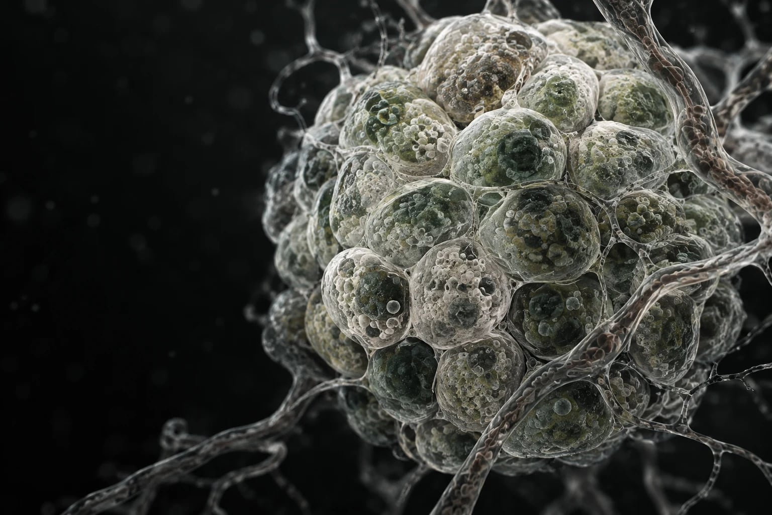 conceptual islet-like cell cluster with detailed translucent membranes